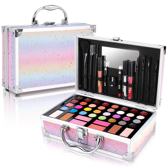 Ultimate Beginner Makeup Kit for Teens - 32 Vibrant Eyeshadow Shades, Blushes, Lip Gloss, and More in a Stylish Train Case!